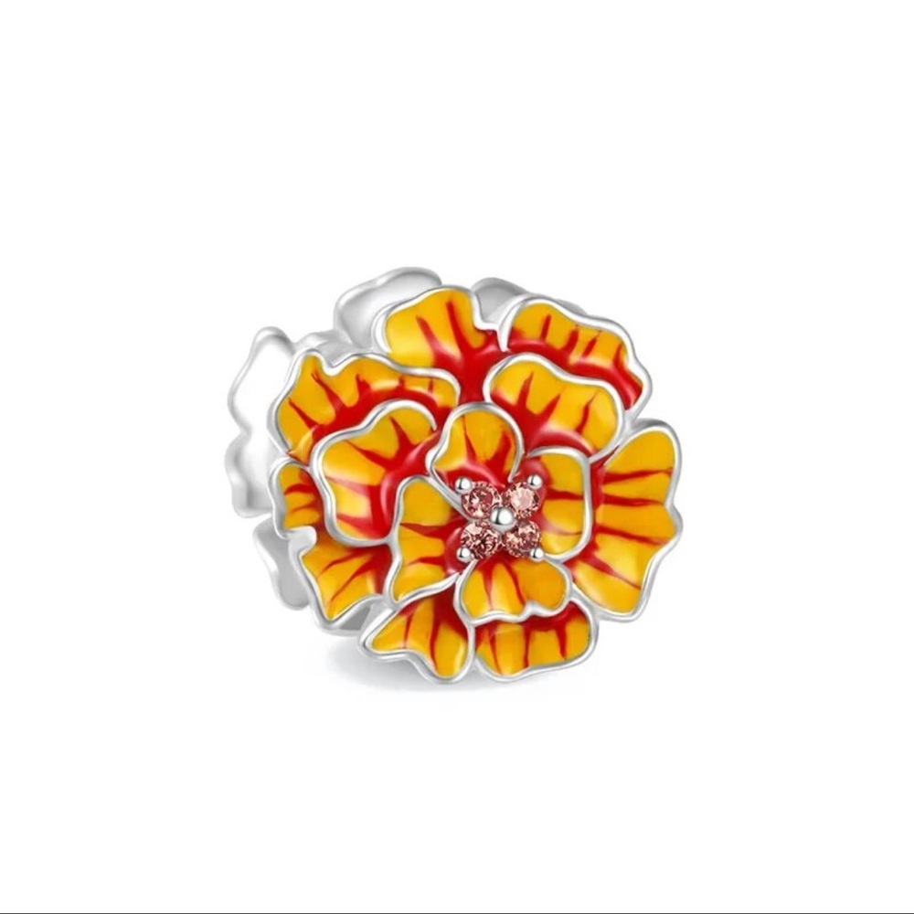Marigold Charm, fits Pandora Charm Bracelet, S925 Silver, Marigold Jewelry